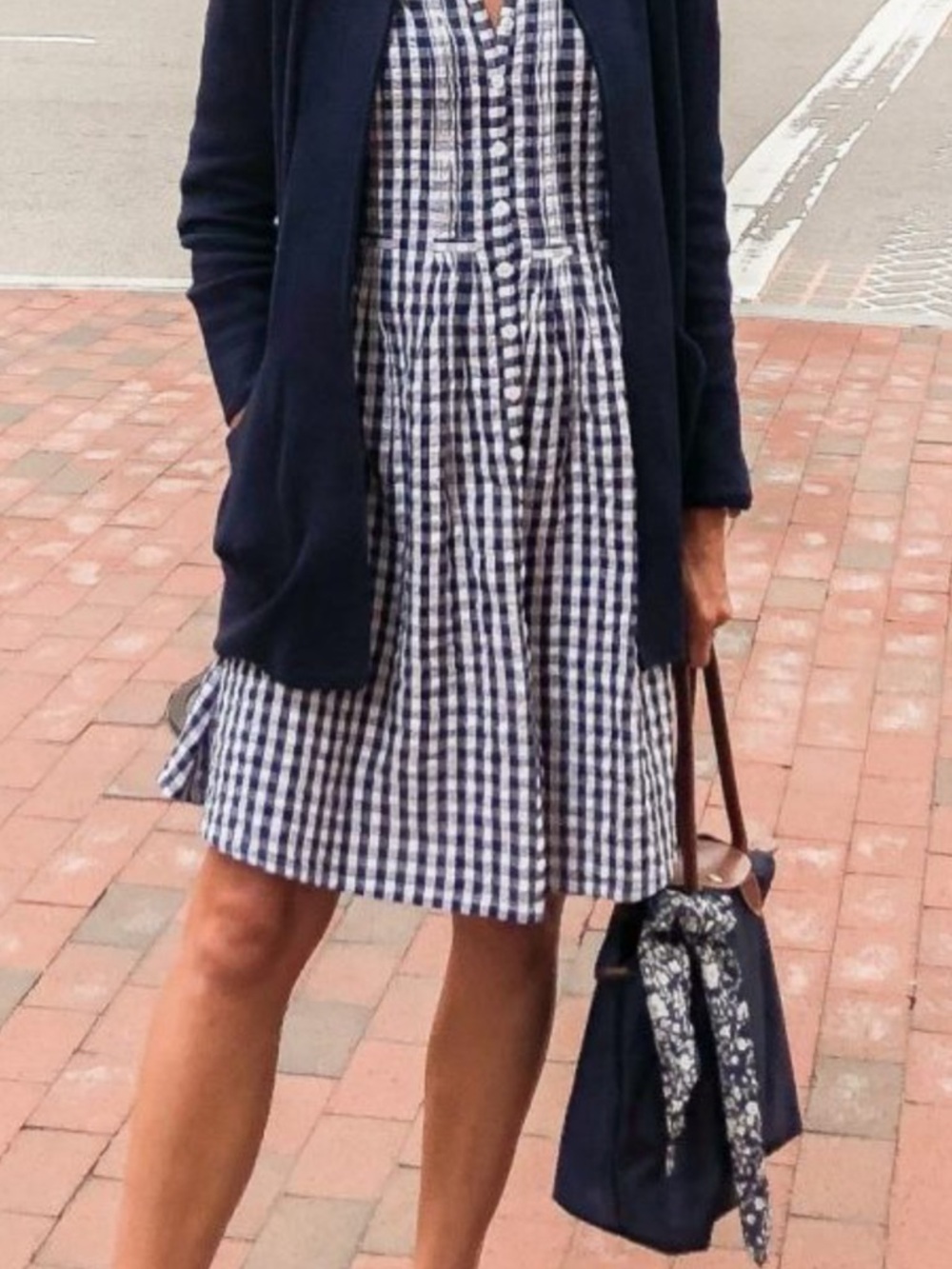 Gingham Button-Front Navy and White Midi Dress 100% Cotton